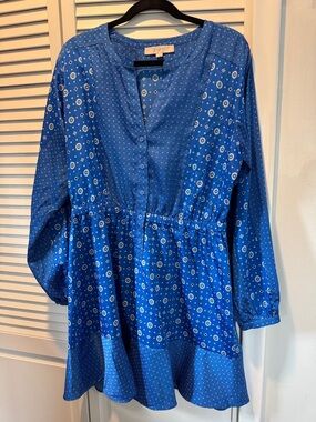 LOFT Blue Printed Midi Dress